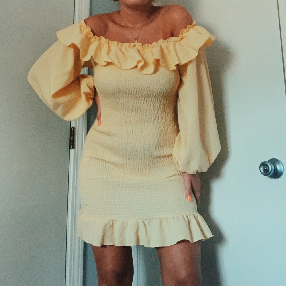 Yellow off the shoulder dress